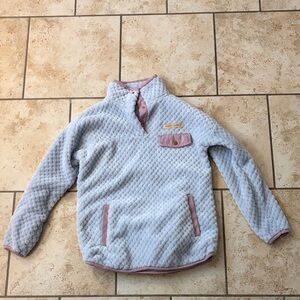 Simply Southern Blue and Light Purple quilted pullover. Youth medium. Worn once